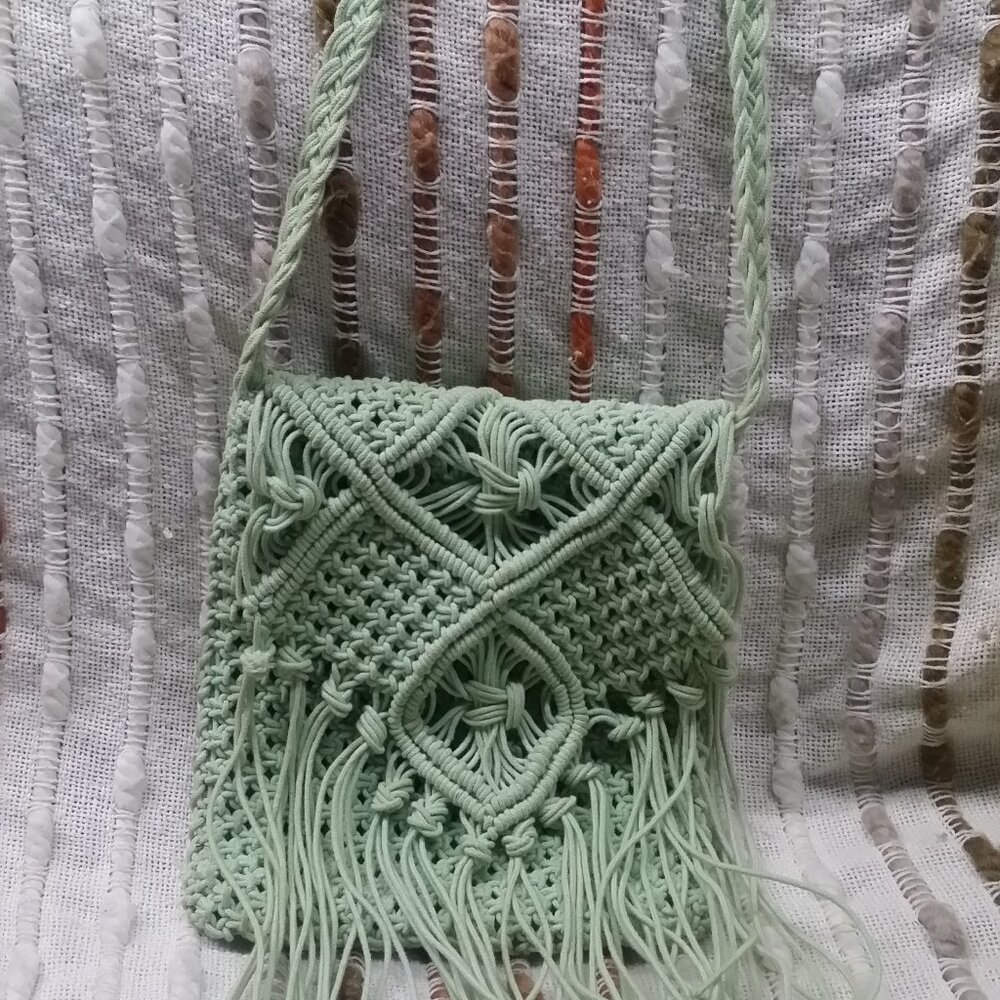 Mint Green Macrame boho purse.